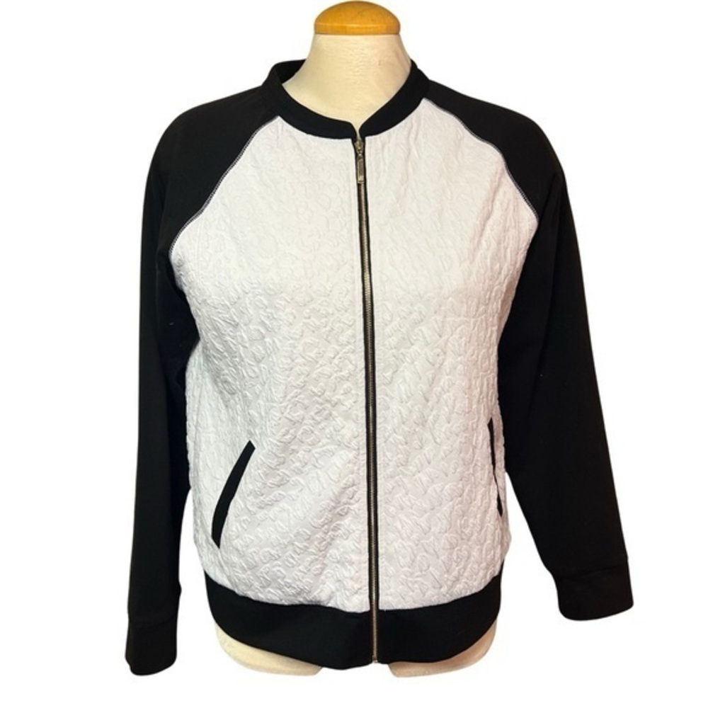 Ivanka Trump Black  White ZipUp Jacket  Gold Zipper  No Size Tag  GUC